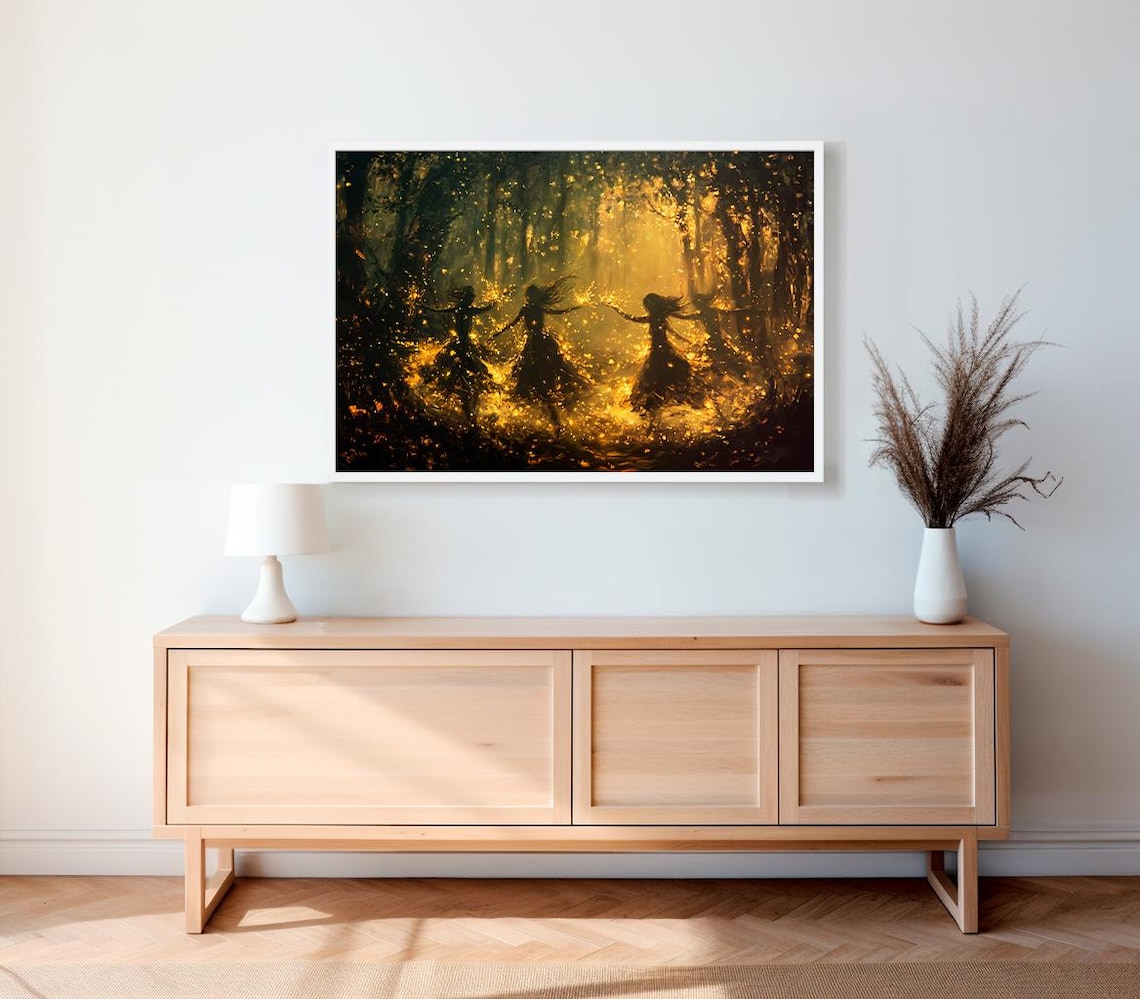 Moonlit Forest Fairy Dance with Golden Sparkles Fantasy Poster - Image 2