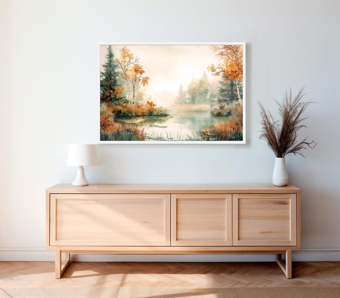 Lodge Wall Art Landscape Cabin Decor Rustic Vintage Autumn Moody Countryside Painting Farmhouse Decor Rustic Landscape Fall Wall - Image 2
