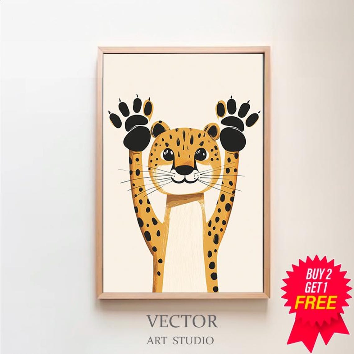 Cute Smiling Cheetah Cub with Paws Up Minimalist Nursery Poster