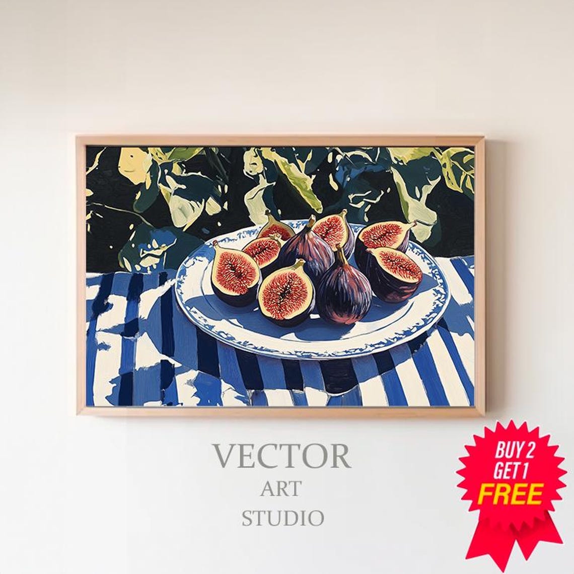 Figs on Blue Plate Dark Moody Mediterranean Still Life Art Print