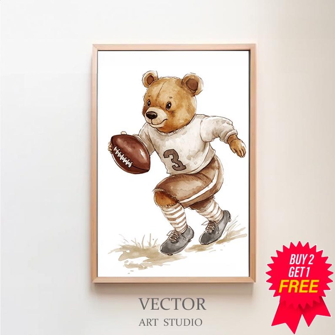Teddy Bear Football Player in a Vintage Number 3 Jersey Poster
