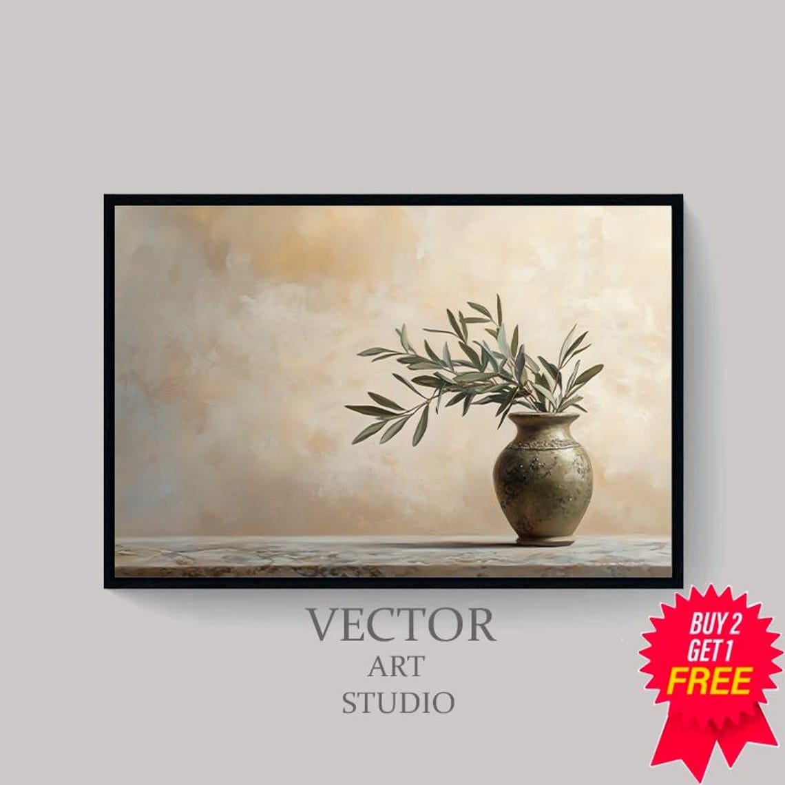 Antique Vase With Olive Branches Neutral Vintage Still Life Poster - Image 4