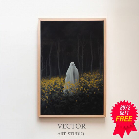 Ghost Standing Alone in a Field of Yellow Wildflowers Poster