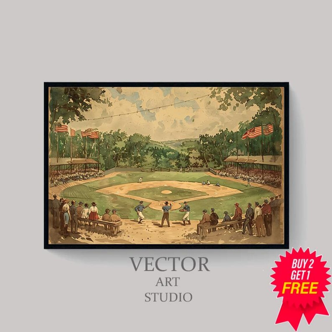 Vintage Baseball Art Print, Bat Ball Glove Gift - Image 4