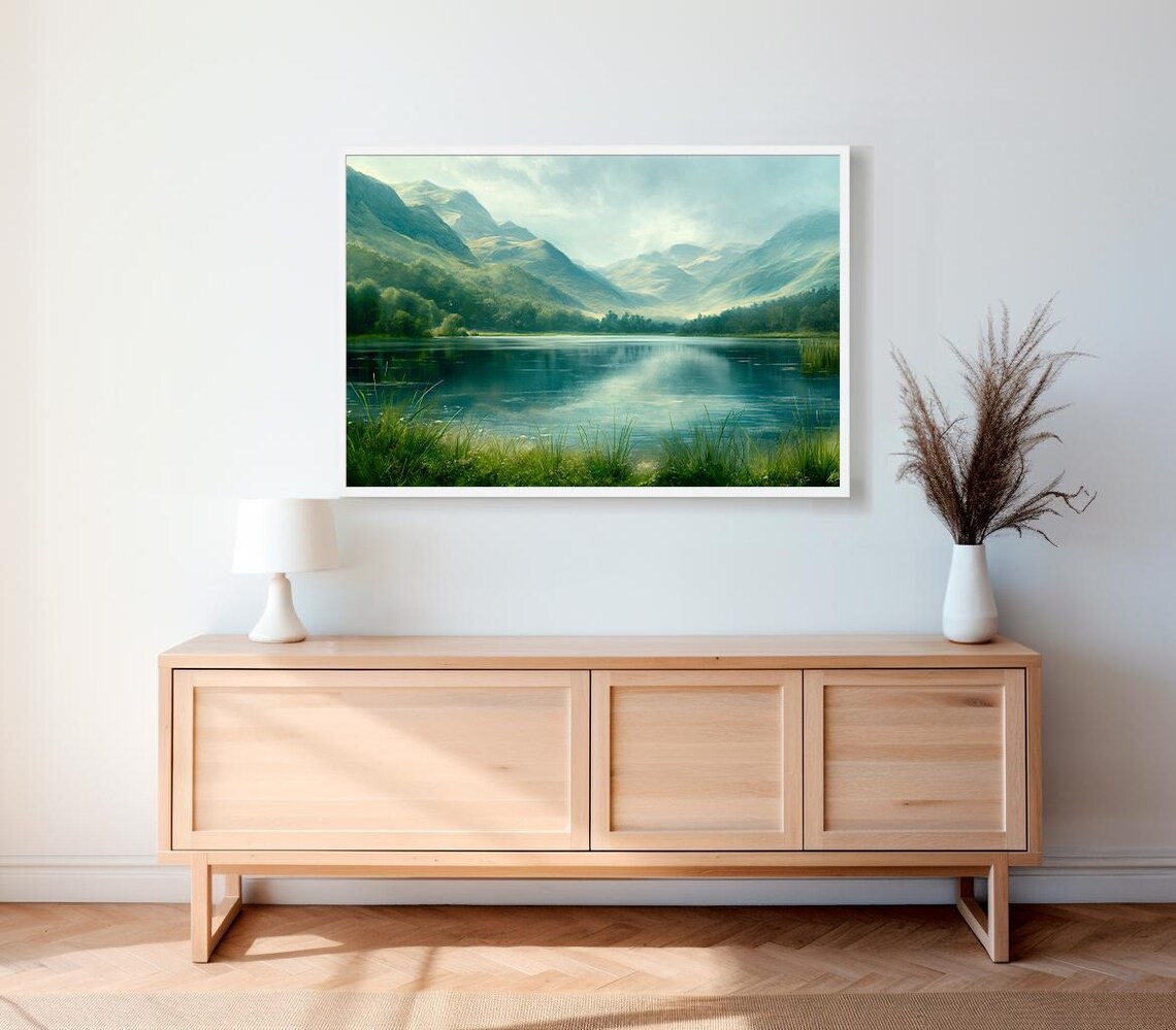 Turquoise Mountain Lake with Lush Green Shores Bright View Poster - Image 2