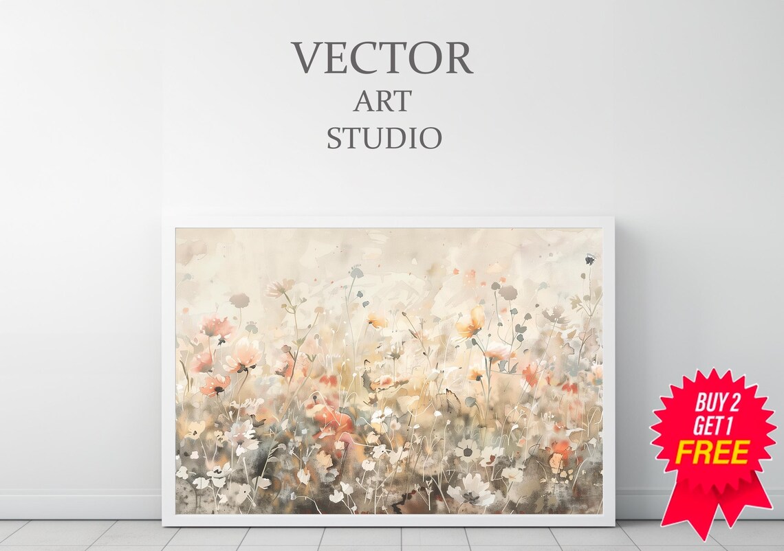 Blush Pink and White Wildflower Meadow Soft Floral Painting Poster - Image 3