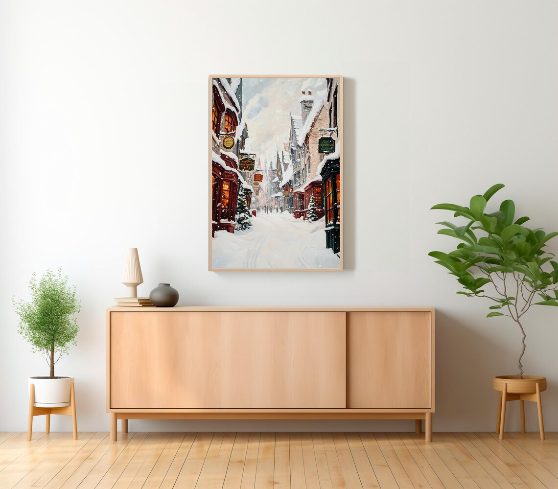 Snowy Wizard Alley In Daylight Magical Winter Street Scene Poster - Image 2