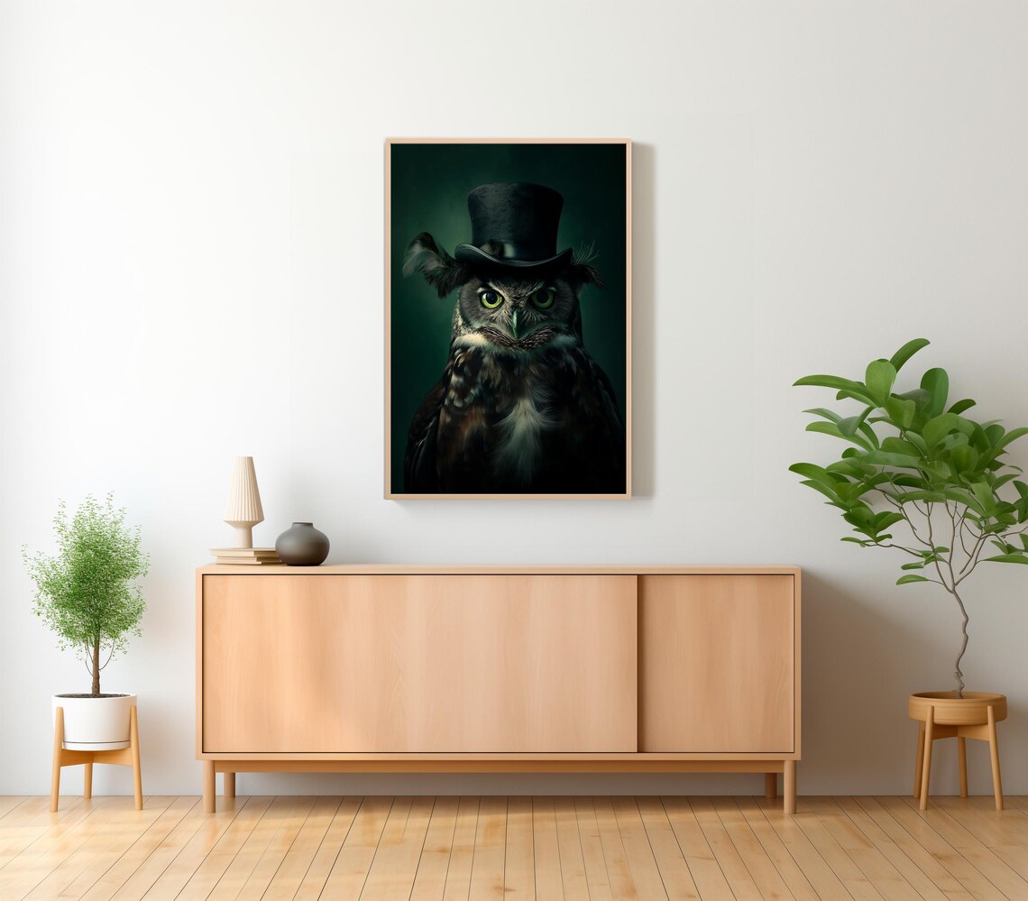 Gentleman Owl Vintage Portrait Art Print, Dark Academia - Image 2