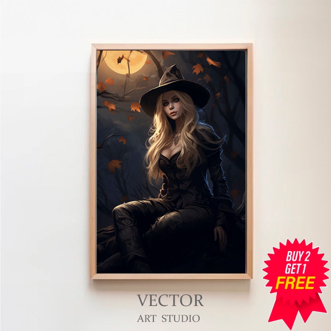 Witch Girl With The Moon Dark Academia Gothic Victorian Witch Decor Vintage Poster Art Poster Print
