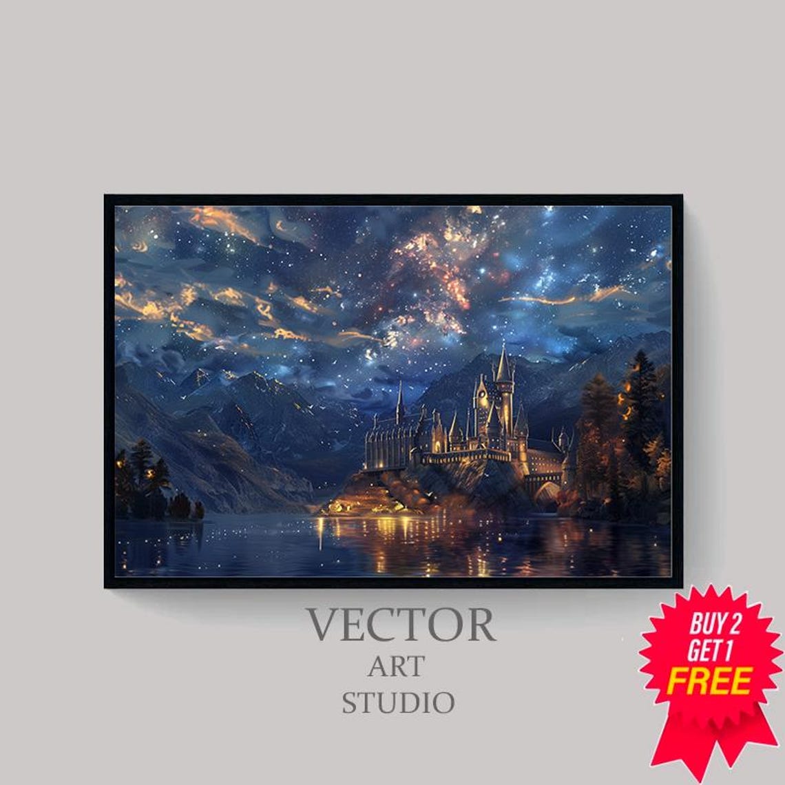 Wizarding Castle at Night under a Glittering Starry Sky Poster - Image 4