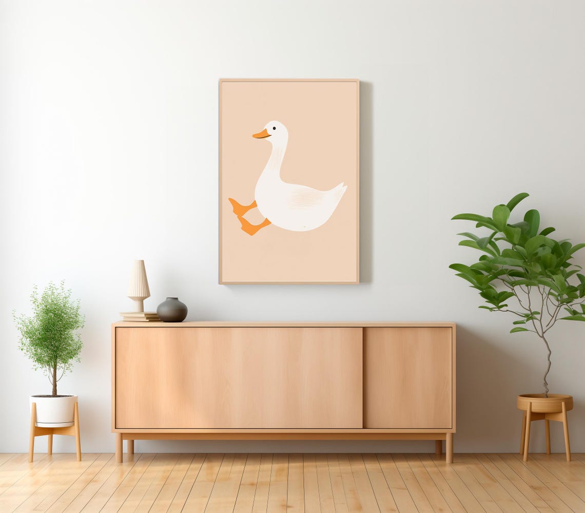 Silly Goose on a Peach Background Minimalist Kids Room Art Poster - Image 2