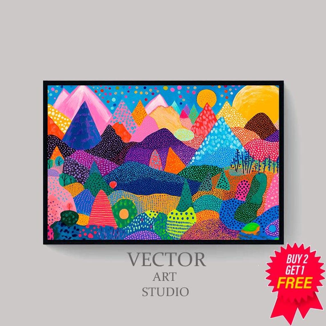 Colorful Dotted Mountain Landscape Whimsical Abstract Poster - Image 4