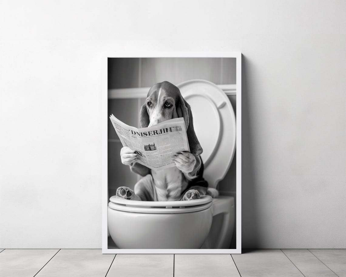Basset Hound Wall Art Funny Bathroom Decor Basset Hound In Toilet Animal In Toilet Basset Gift Dog Art - Image 3