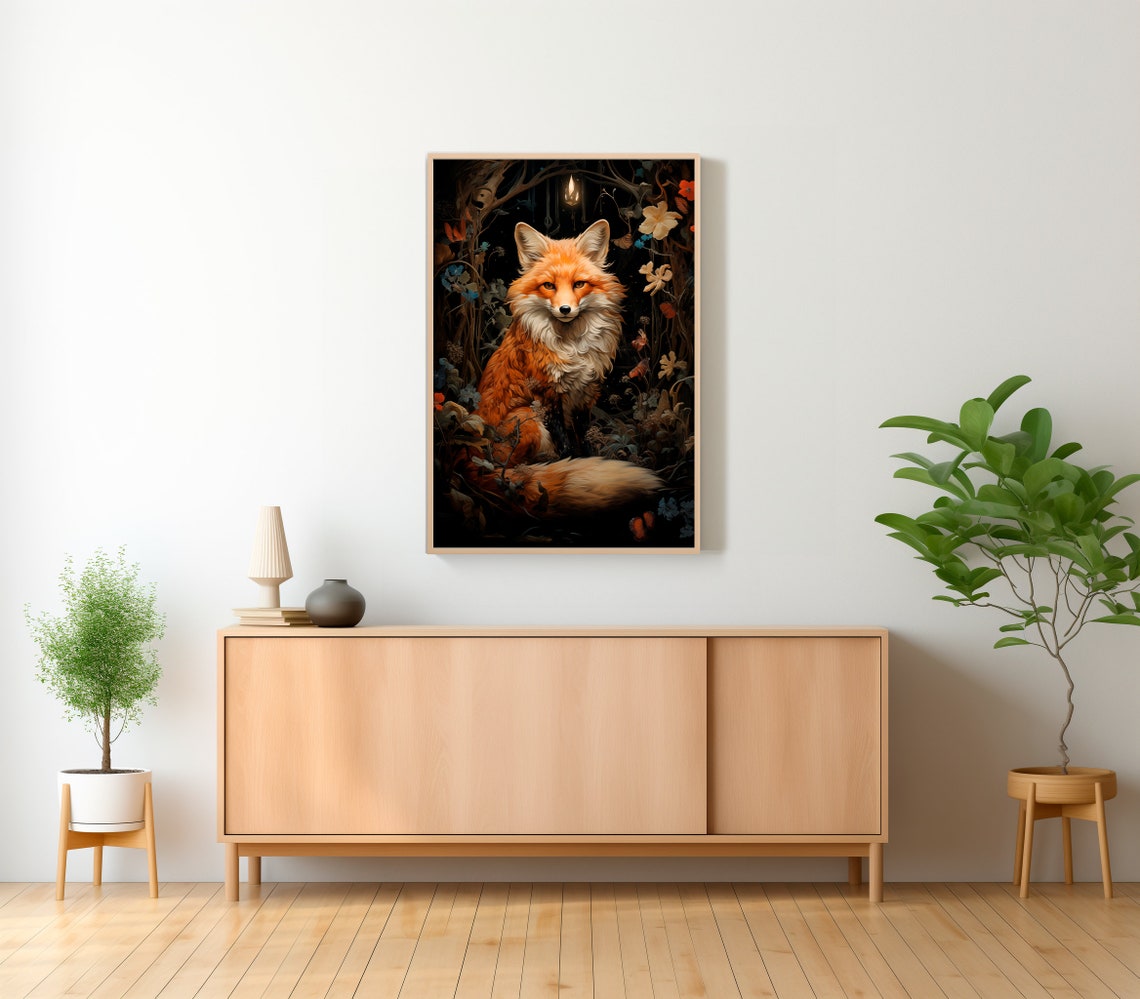 Red Fox Beneath A Hanging Lantern In A Moonlit Forest Poster - Image 2