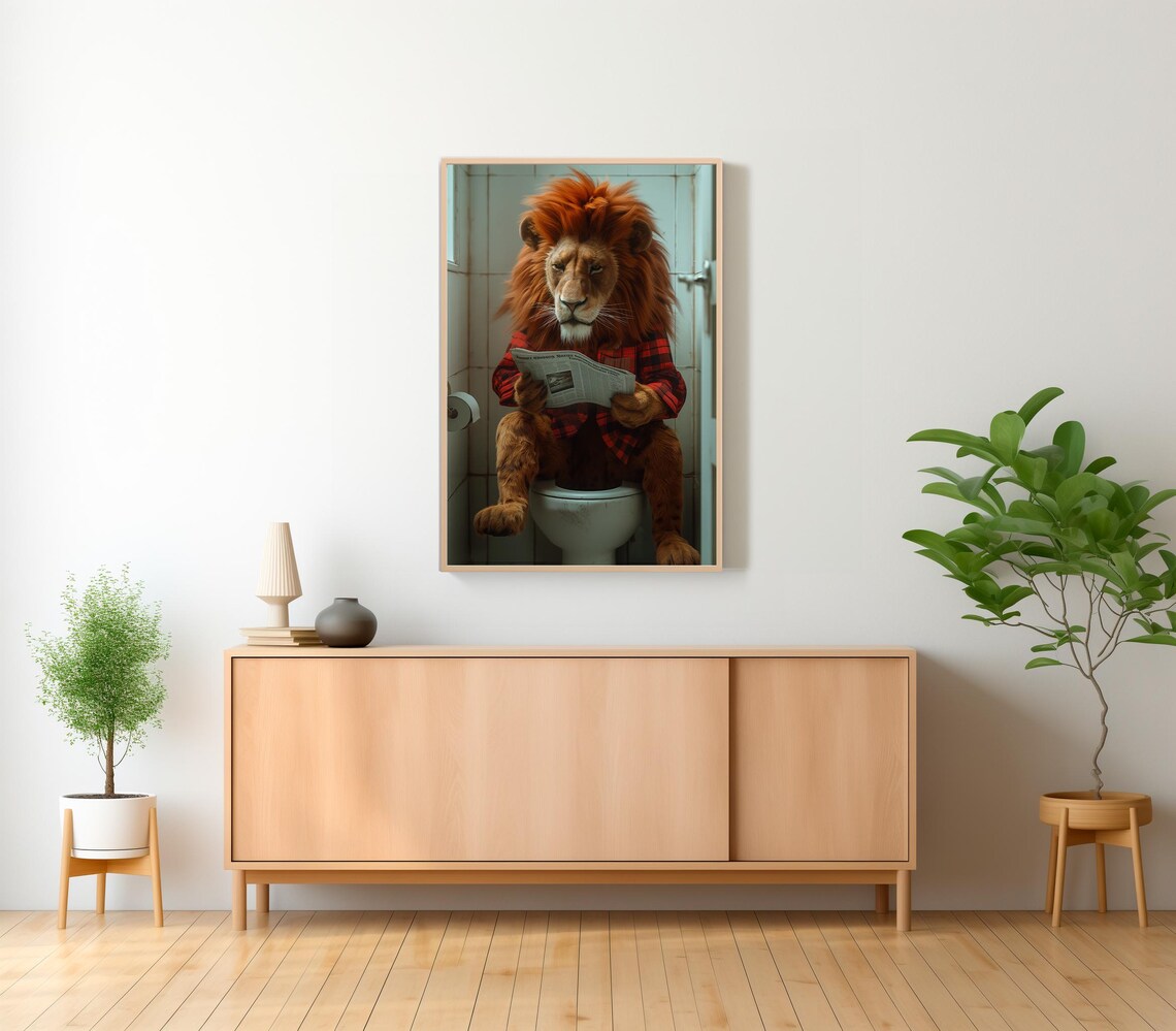 Funny Lion Bathroom Print, Kids Bath Wall Art Print - Image 2