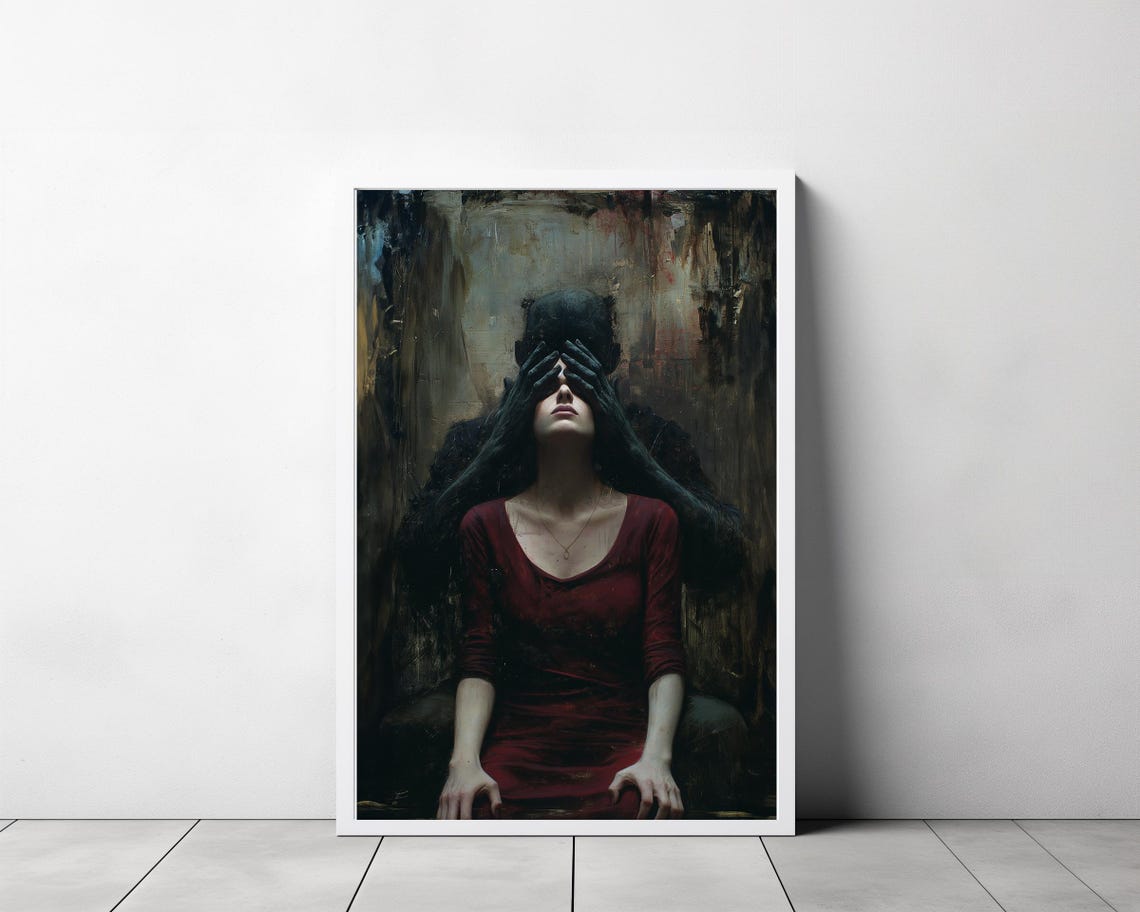 Devil Embrace Woman In Burgundy Demon Hands Eyes Gothic Poster - Image 3