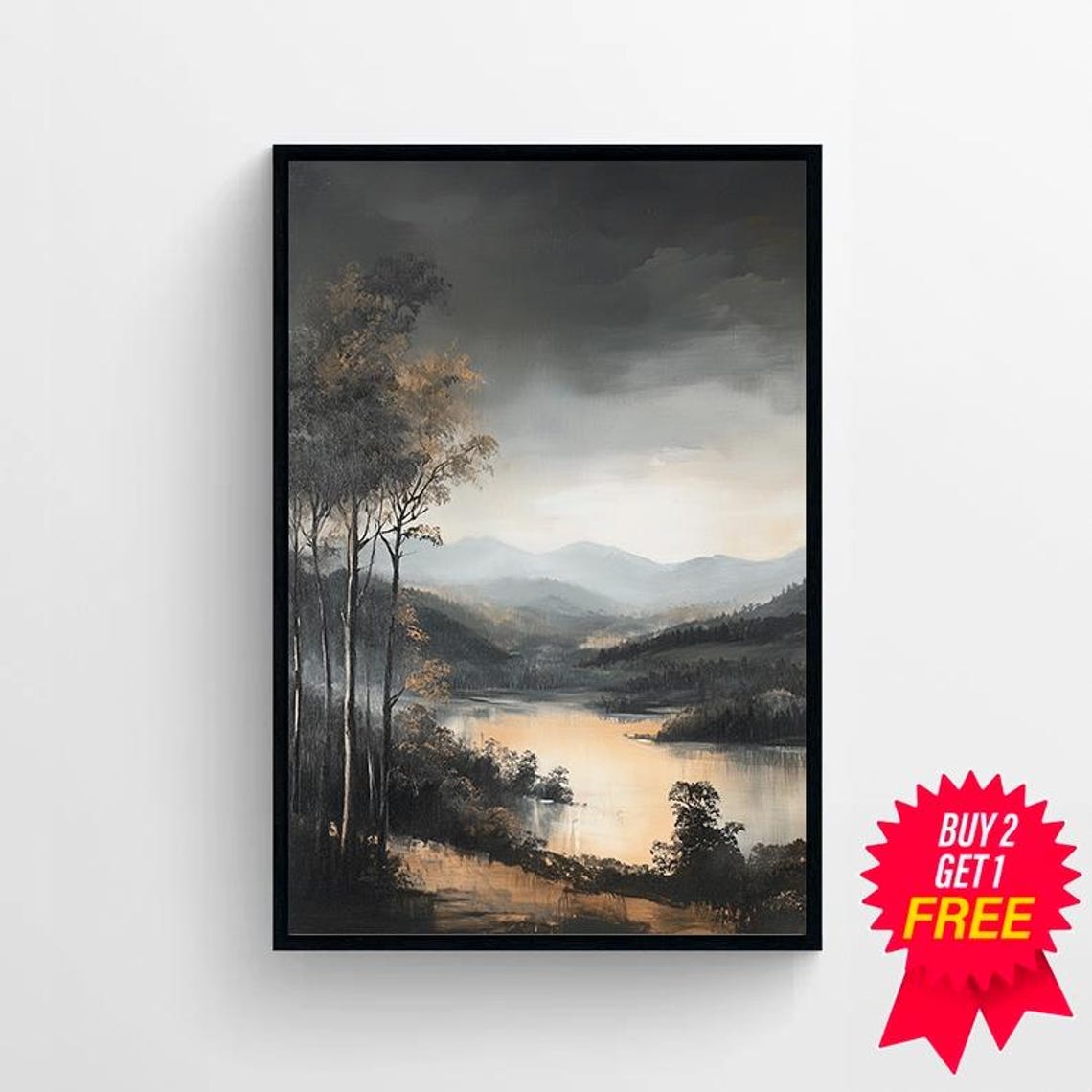 Moody Mountain Lake With Birch Trees Dramatic Landscape Poster - Image 4