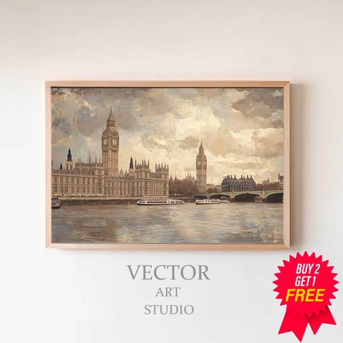 London Big Ben and the Houses of Parliament Vintage Travel Poster