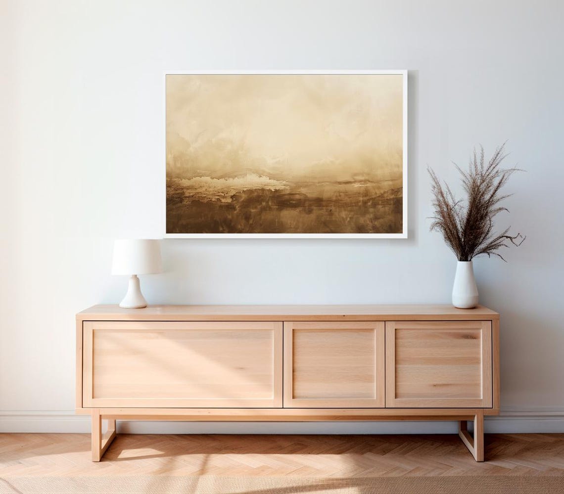 Beige Abstract Landscape In Layered Cream And Umber Modern Art Poster - Image 2