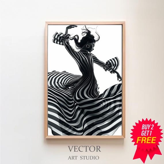 Dance Of Joy Black White Abstract Figure Print Home Decor Minimalist Wall Art For Modern Decor Abstract Art