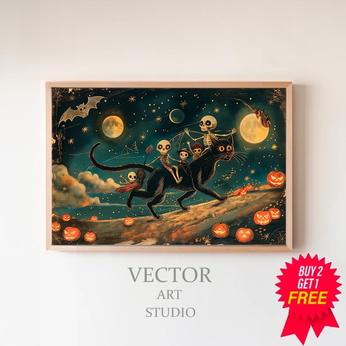 Vintage Halloween Black Cat, Dark Academia Poster
