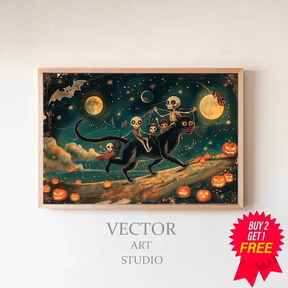 Vintage Halloween Black Cat, Dark Academia Poster