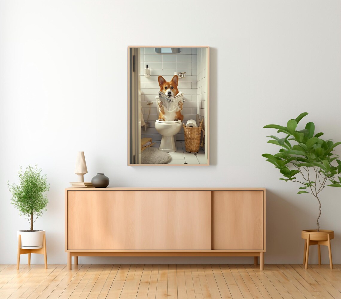 Pembroke Welsh Corgi in Toilet Bathroom Art Print - Image 2