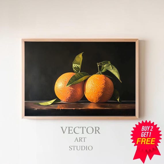 Clementine Still Life Oil Painting Kitchen Wall Art Moody Citrus Fruit Print French Country Decor Vintage Orange Tangerine