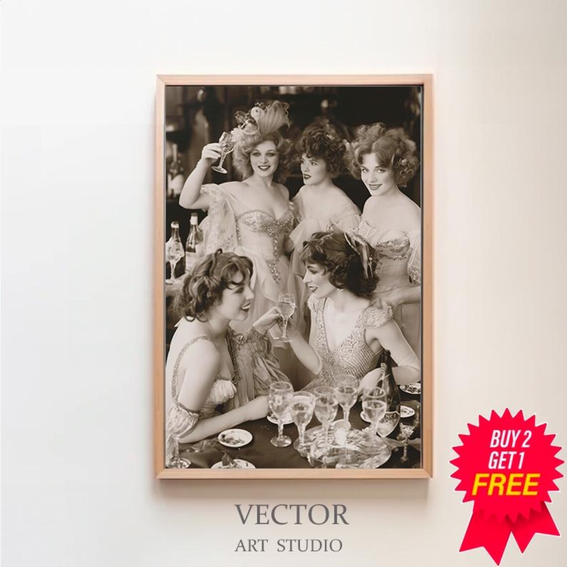 Vintage 1920s Flapper Women Drinking Wine at a Party Photo Poster