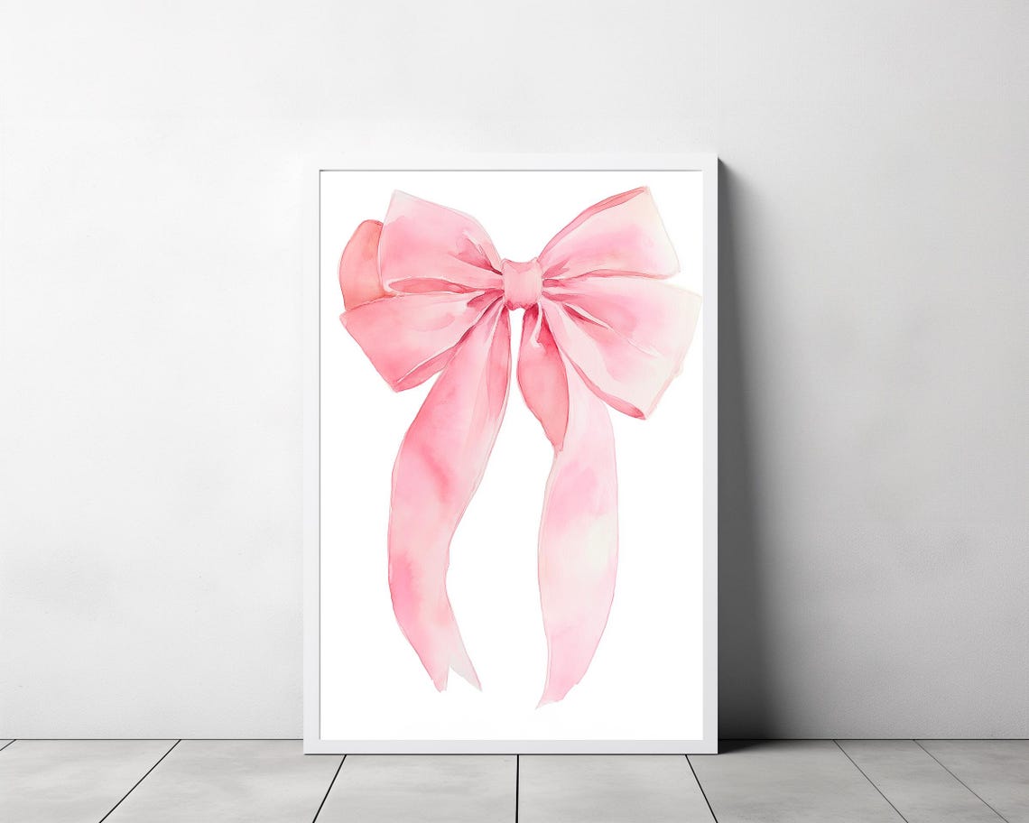 Soft Pink Ribbon Bow Watercolor Coquette Nursery Decor Poster - Image 3