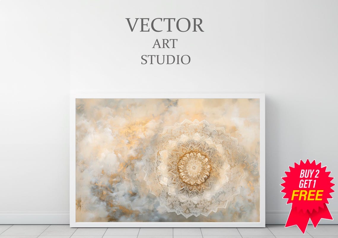 Gold Islamic Mandala Geometric Art on Beige Background Poster - Image 3