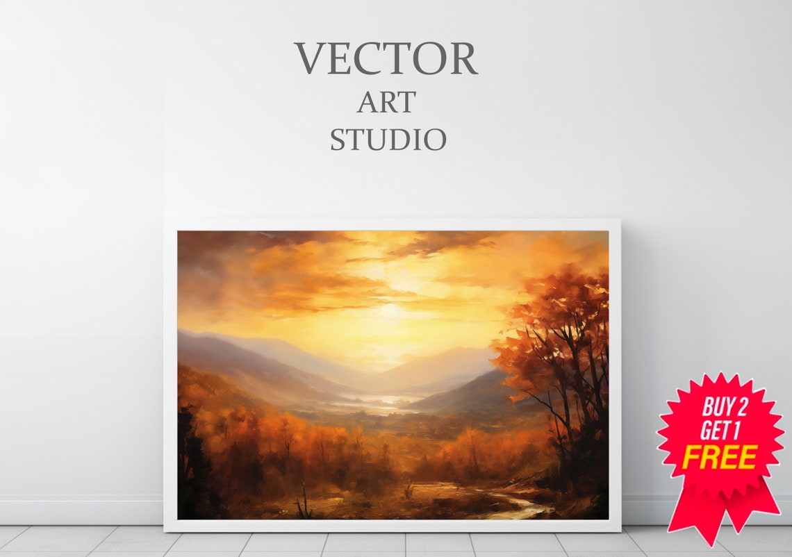 Rustic Fall Landscape Print Vintage Autumn Moody Countryside Painting Farmhouse Decor Fall Wall Print Autumn Earth Tone - Image 3