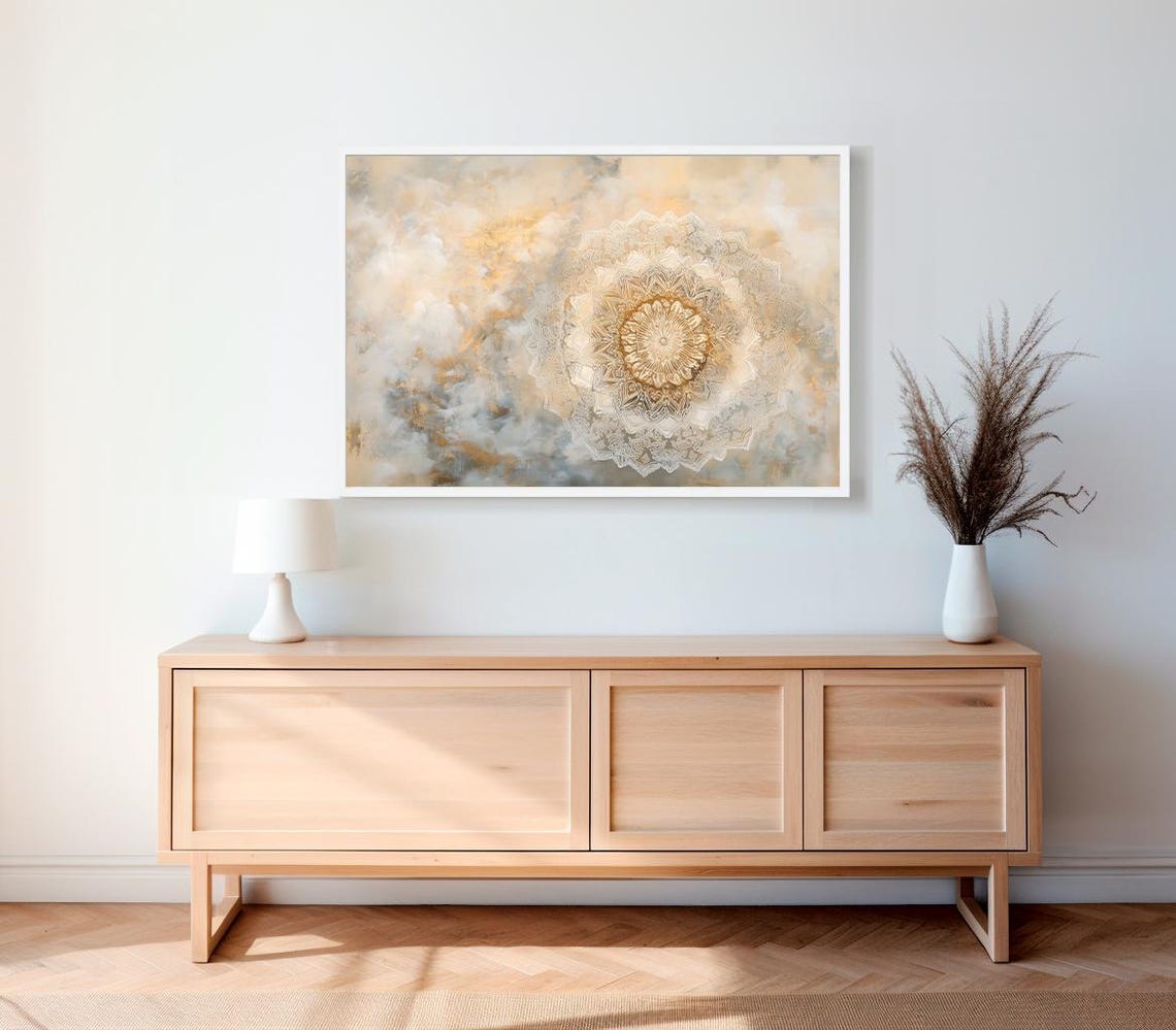 Gold Islamic Mandala Geometric Art on Beige Background Poster - Image 2