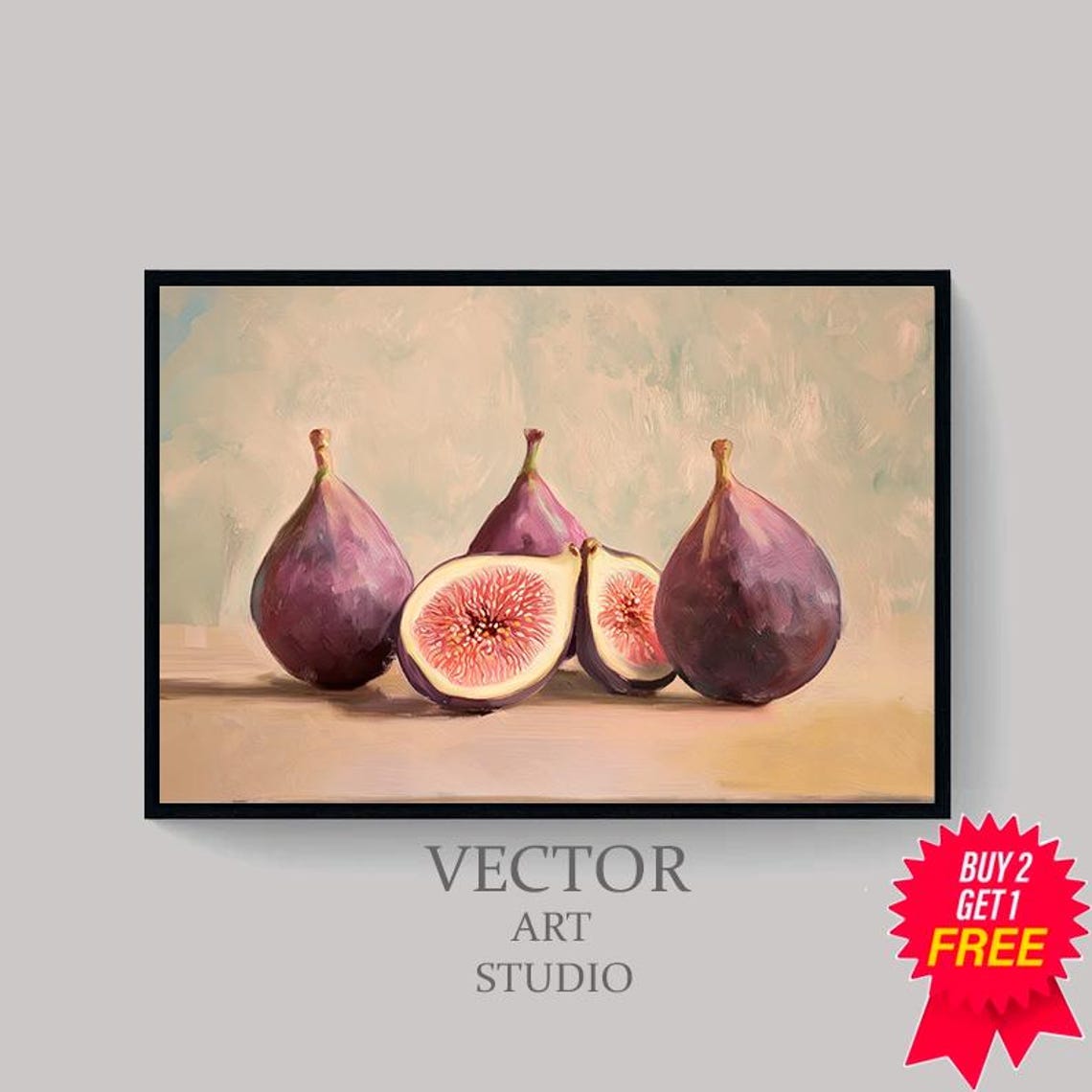 Three Purple Figs With Halved Fig Kitchen Still Life Painting Poster - Image 4