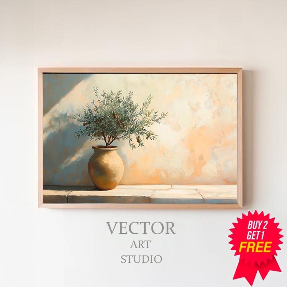 Sunlit Olive Tree In Rounded Clay Pot Mediterranean Style Poster