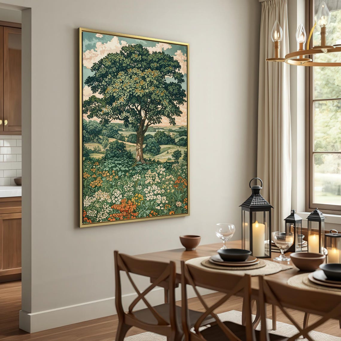 Rustic Tree And Countryside Framed Print Country Art Peaceful Landscape Nature Art Print Village Decor Ready To Hang Gift - Image 2