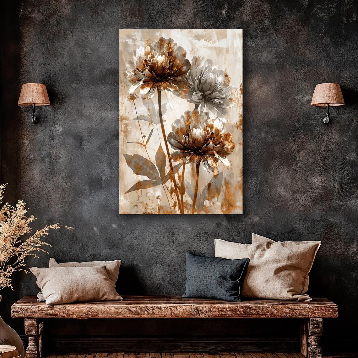 Golden Rustic Floral Beige Brown Botanical Painting Art Poster - Image 5