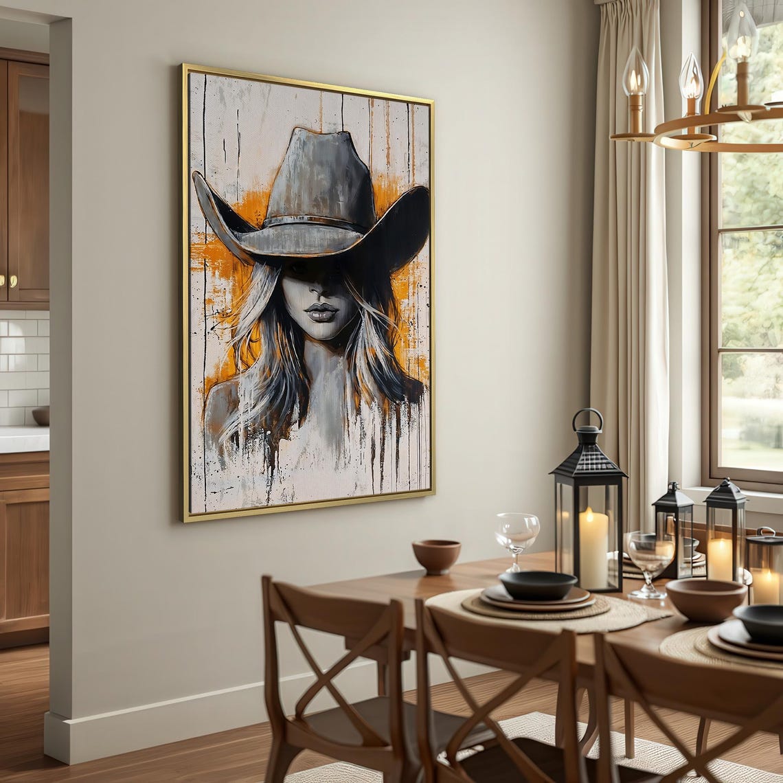 Rustic Cowgirl Portrait Black Cowboy Hat Bold Western Art Poster - Image 2