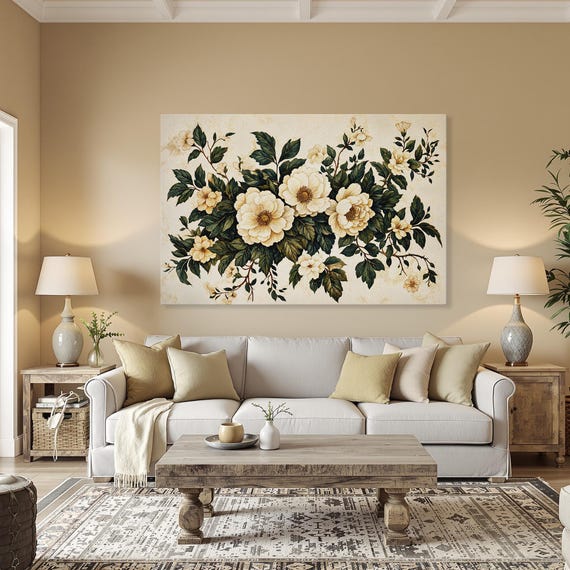 Peony Botanical Art Framed Canvas Print Rustic Wall Vintage Floral Painting Ready To Hang Bedroom Decor For Her
