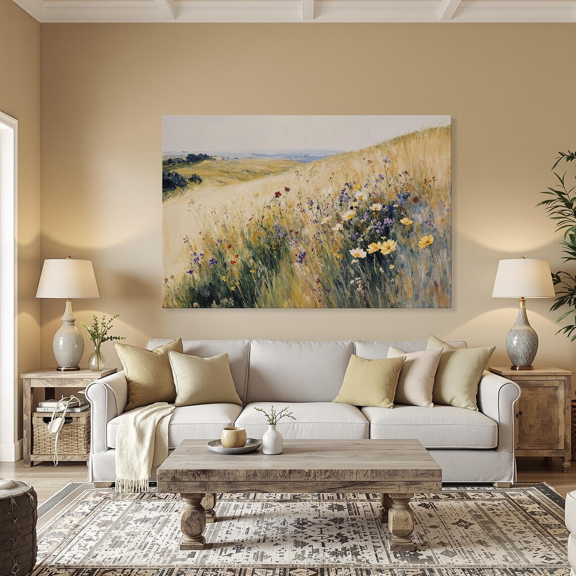 Golden Summer Meadow Wildflowers Nature Landscape Scene Wall Art