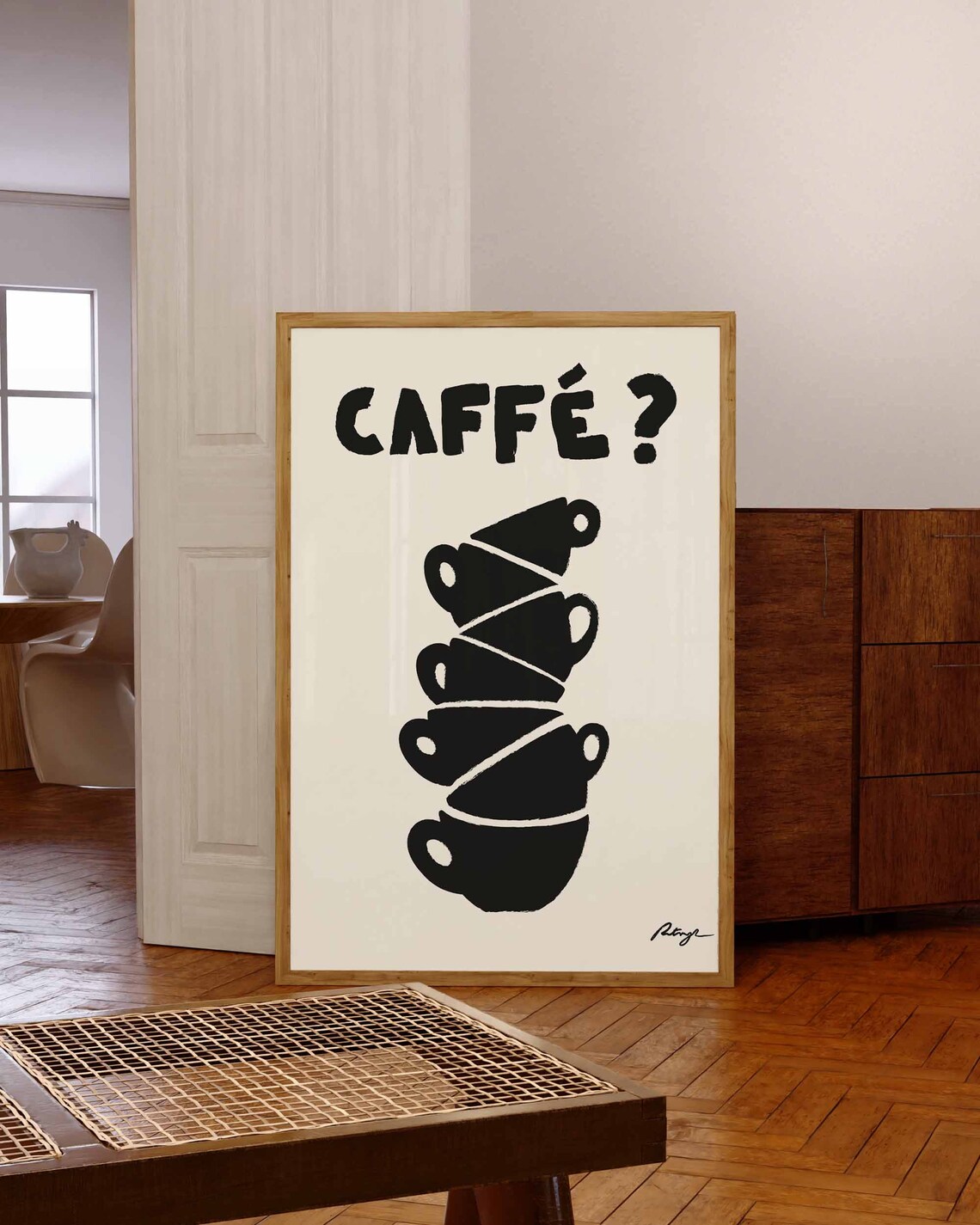 Vintage Coffee Cup Poster, Retro Kitchen Decor