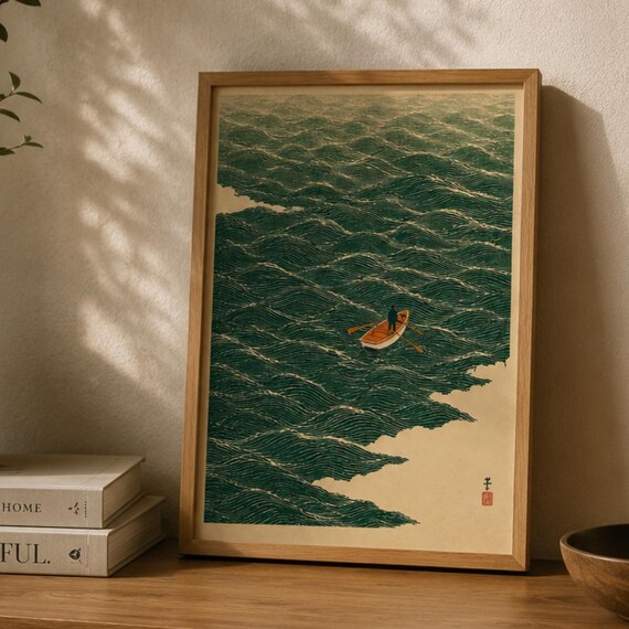 Japanese Ocean Waves Wall Art Print Minimalist Coastal Poster Zen Sea Landscape Artwork Wabi Sabi Home Decor