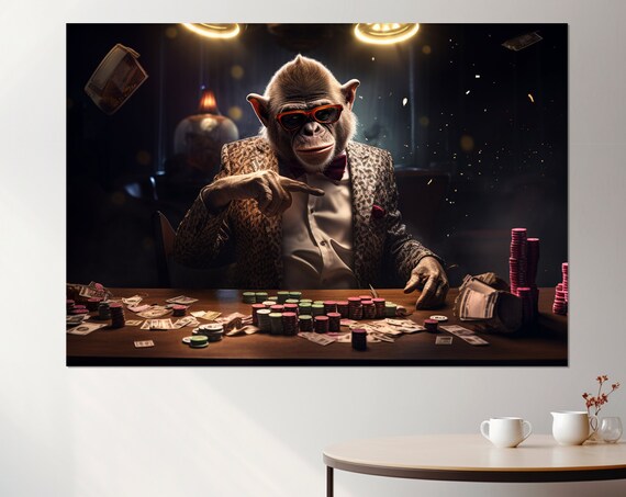 Cool Monkey Poker Night Red Sunglasses Chips Cash Casino Wall Art Poster
