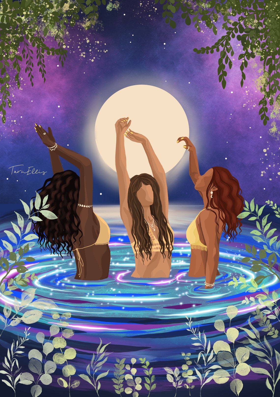 Moon Bathing Sisterhood Dance Under Full Moon Purple Night Poster - Image 3