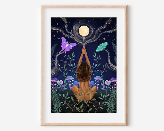 Emergence Moon Girl and Luna Moth Art Print