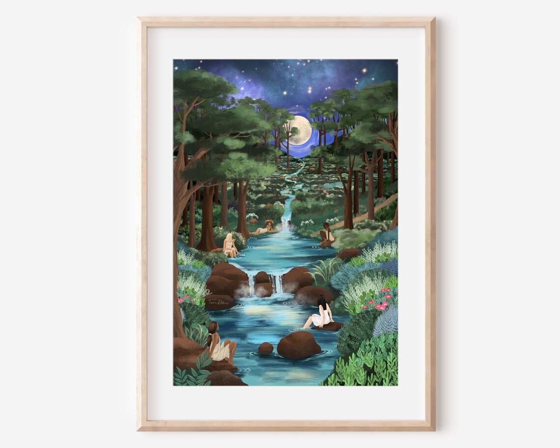 Stream Of Consciousness River Bathing Women Art Print