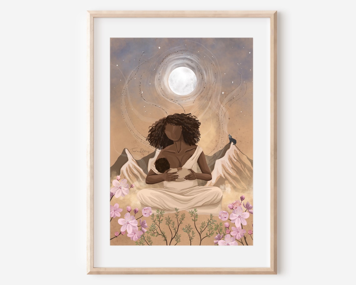 Nursing Mama Boho Folk Mother Baby Art Print