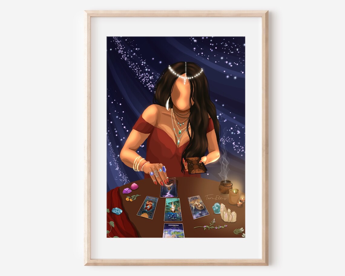 The Tarot Reader Art Print, Witchy Ethereal Decor