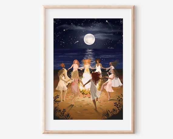 Firedance Wild Women Circle, Boho Wall Art Print