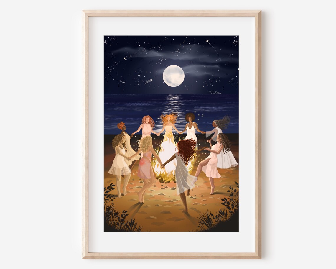 Firedance Wild Women Circle, Boho Wall Art Print